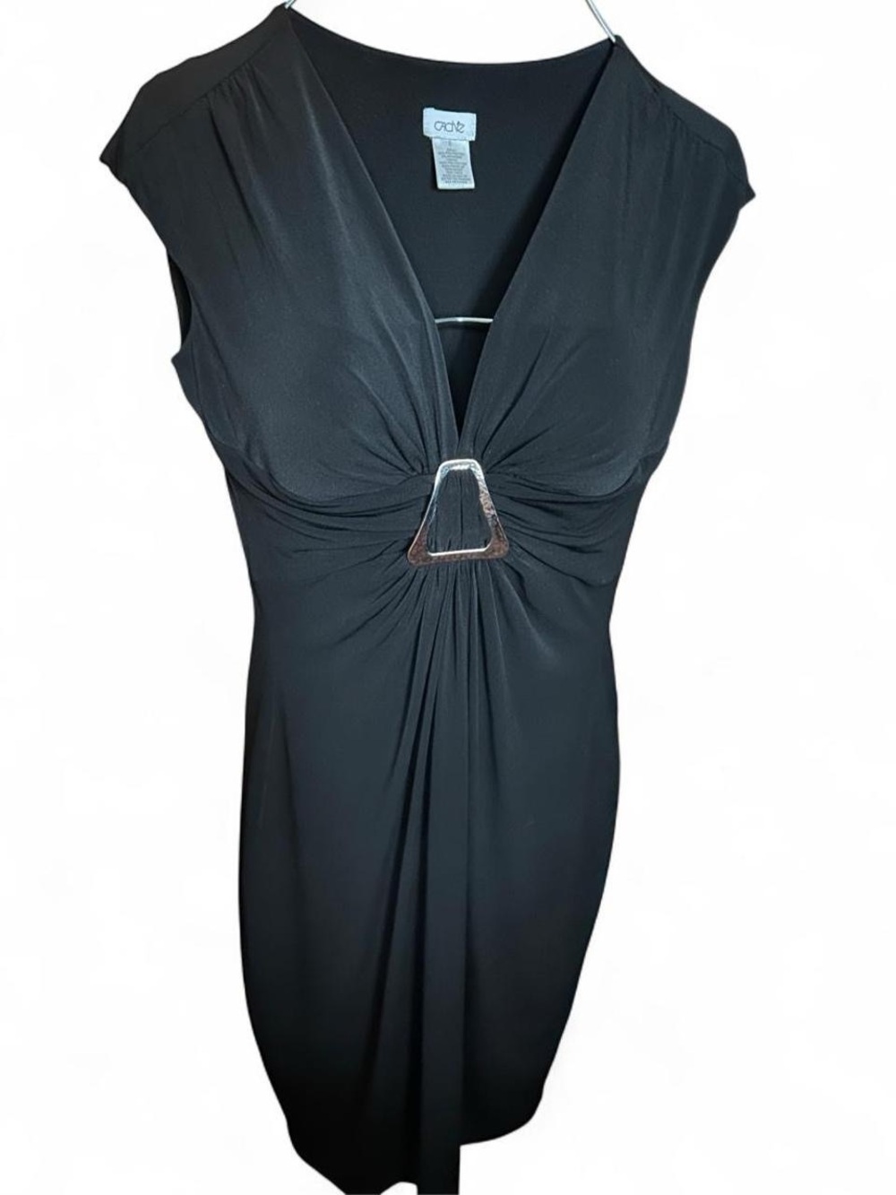 Cache Black Midi Dress with Silver-Tone Front Accent